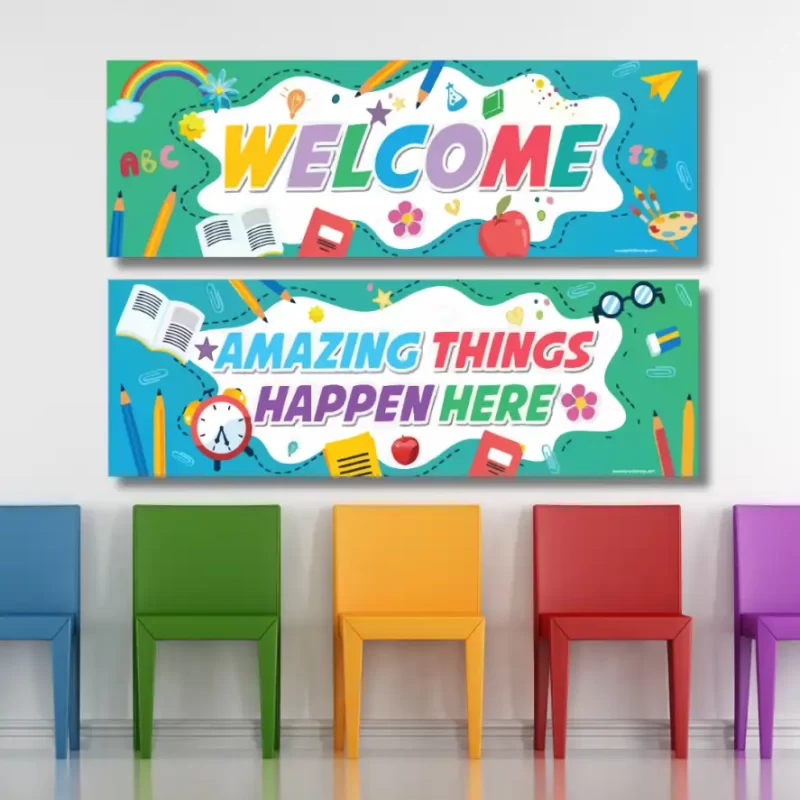 Welcome amazing things happen here - classroom banners (36x12)