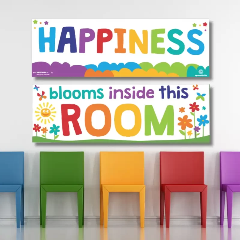 Happiness blooms inside this room- classroom banners (36x12)