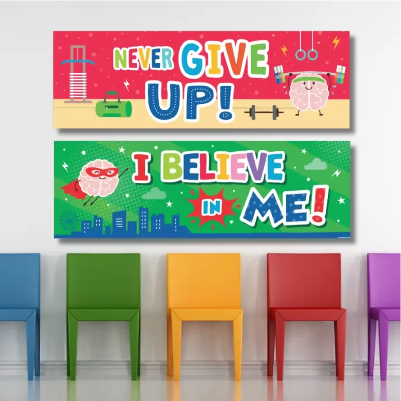 Never give up! I believe in me!- classroom banners (36x12)