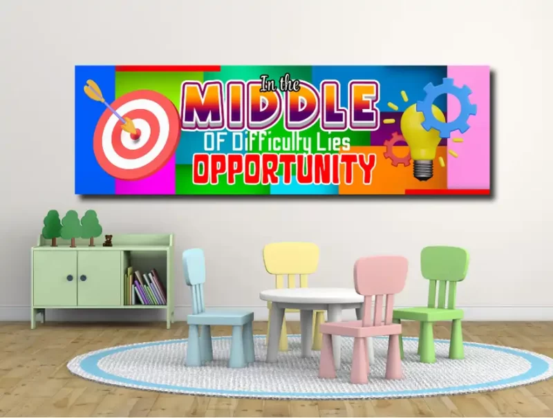 In the middle of difficulty lies opportunity -motivational classroom banners (36x12 landscape)