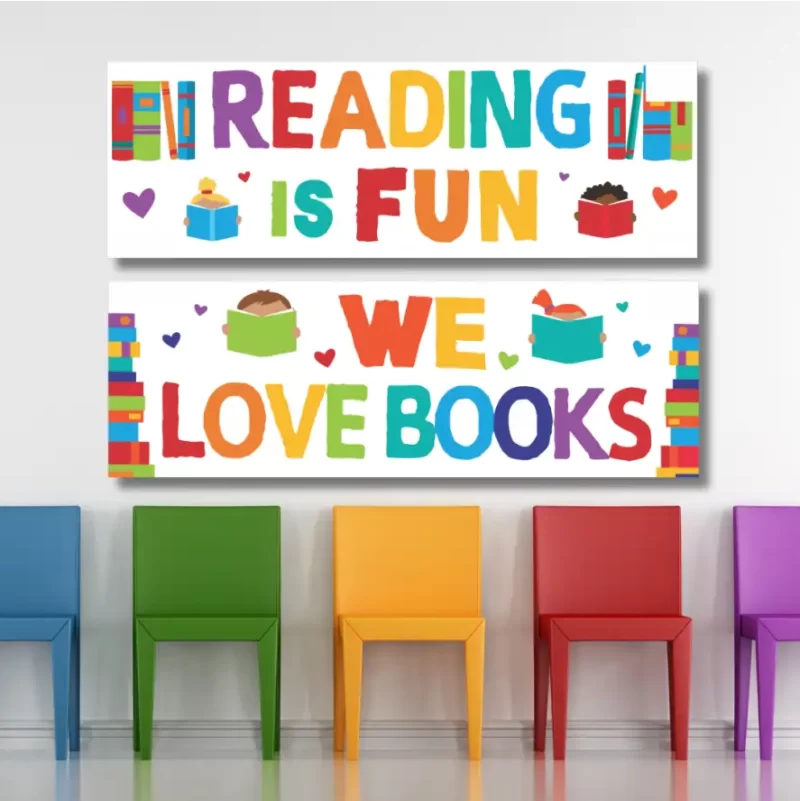 Reading is fun we love books- classroom banners (36x12)