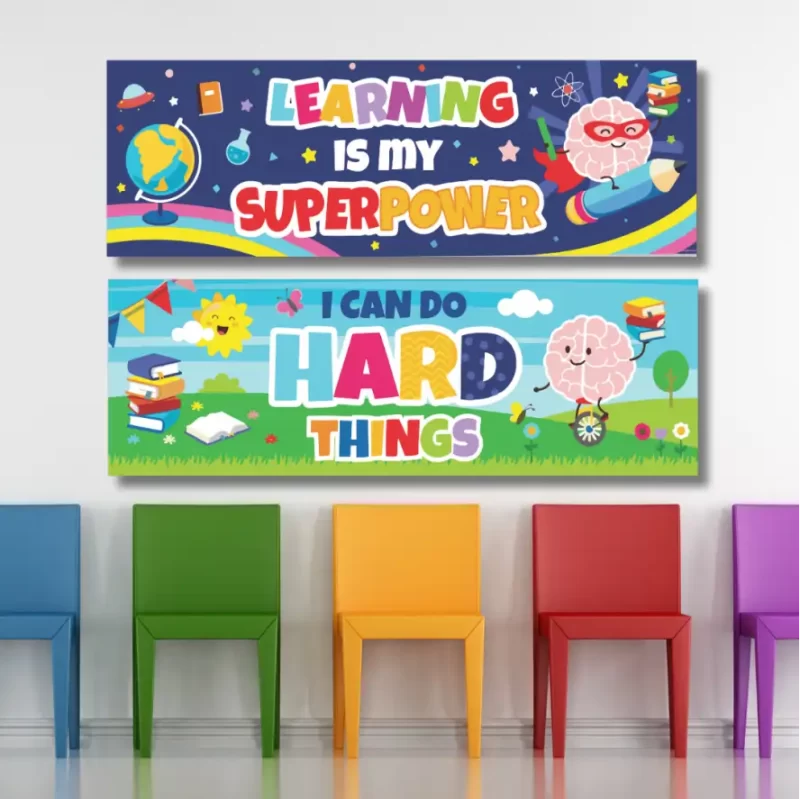 Learning is my superpower I can do hard things - classroom banners (36x12)