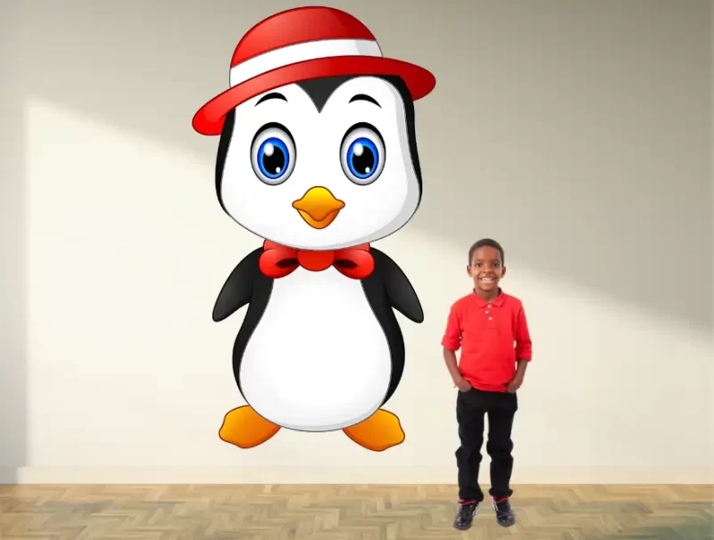 Pengiun wearing red hat standing - Curiosity Sticker (5.5 by 4feet)