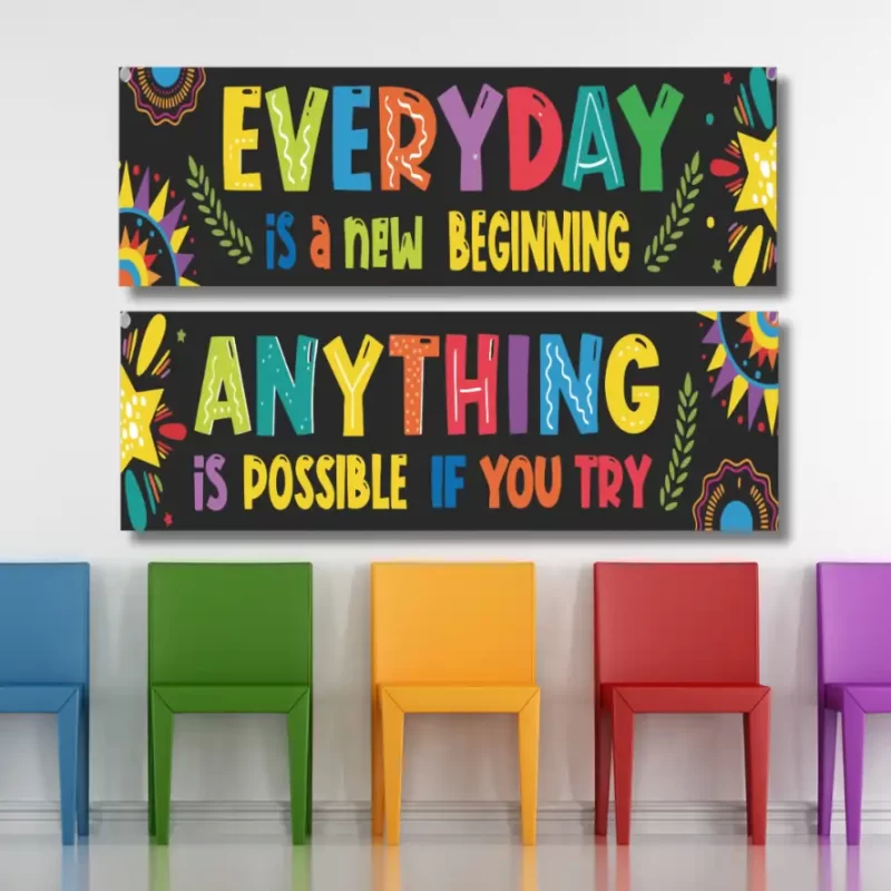 Everyday is a new beginning anything is possible if you try  - classroom banners (36x12)