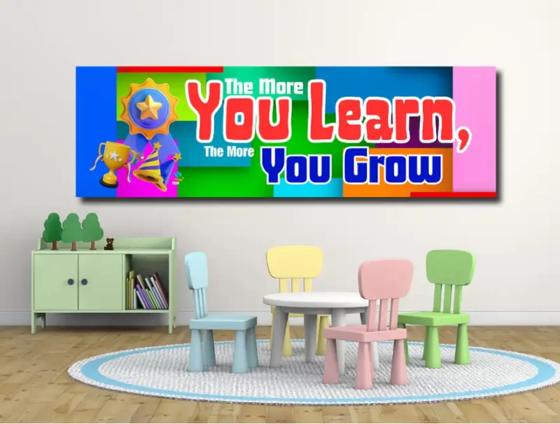 The more you learn, the more you grow -motivational classroom banners (36x12 landscape)