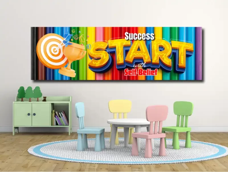 Success star with self believe  -motivational classroom banners (36x12 landscape)