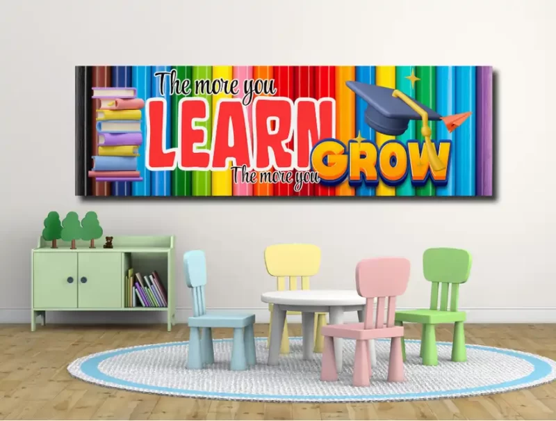 The more you learn the more you grow -motivational classroom banners (36x12 landscape)