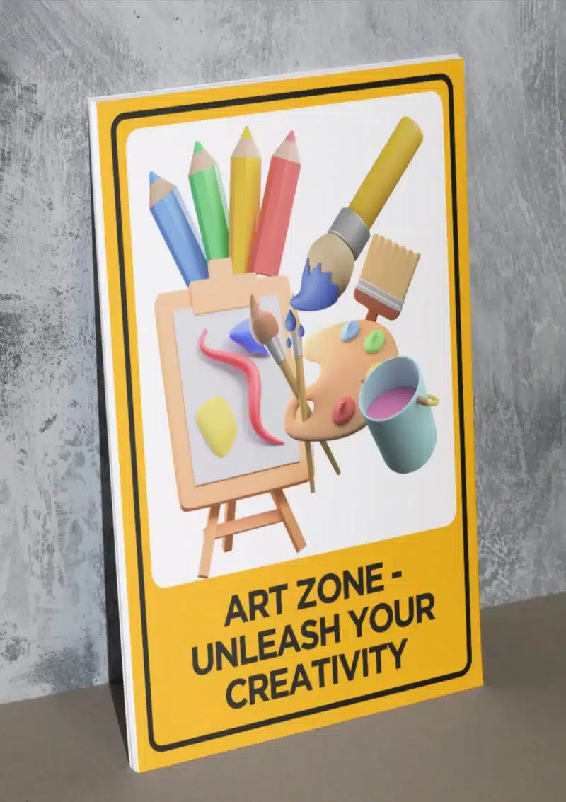 "Art zone- Unleash your creativity" - Foam board school sign , 12 by 17 inches