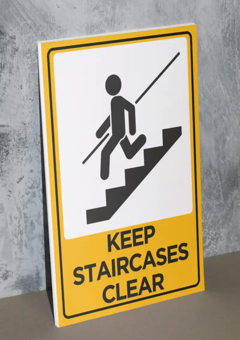 "Keep Staircases Clear" - Foam board school sign , 12 by 17 inches