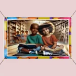 Children sittiing and the floor and reading theme - Backdrop