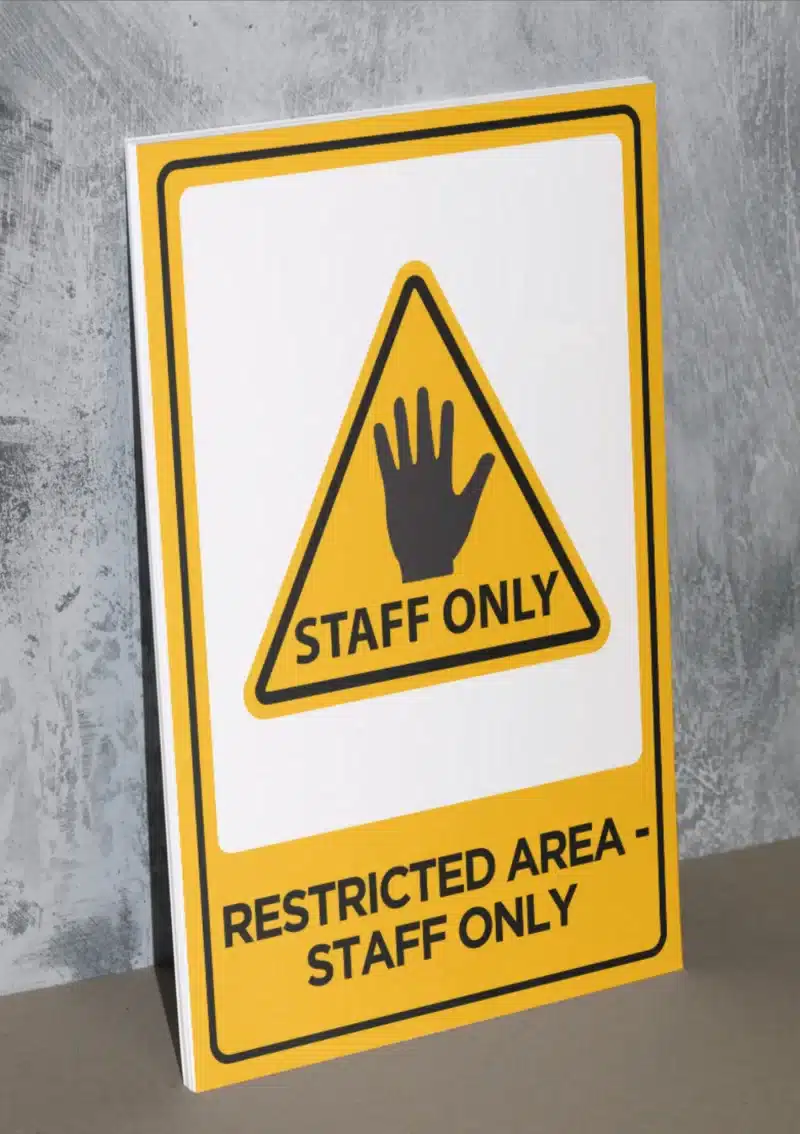 "Restricted Area Staff Only" - Foam board school sign , 12 by 17 inches