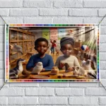 Children taking care of farm animal in the poultry house theme- Backdrop