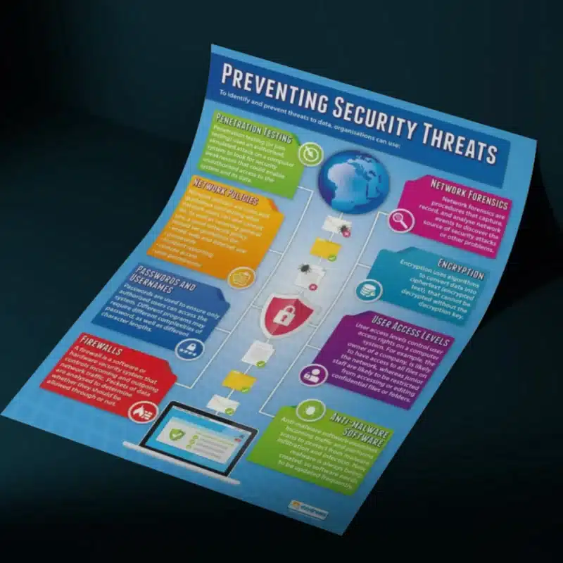 "Preventing security threats" - Computer instructional flex banner