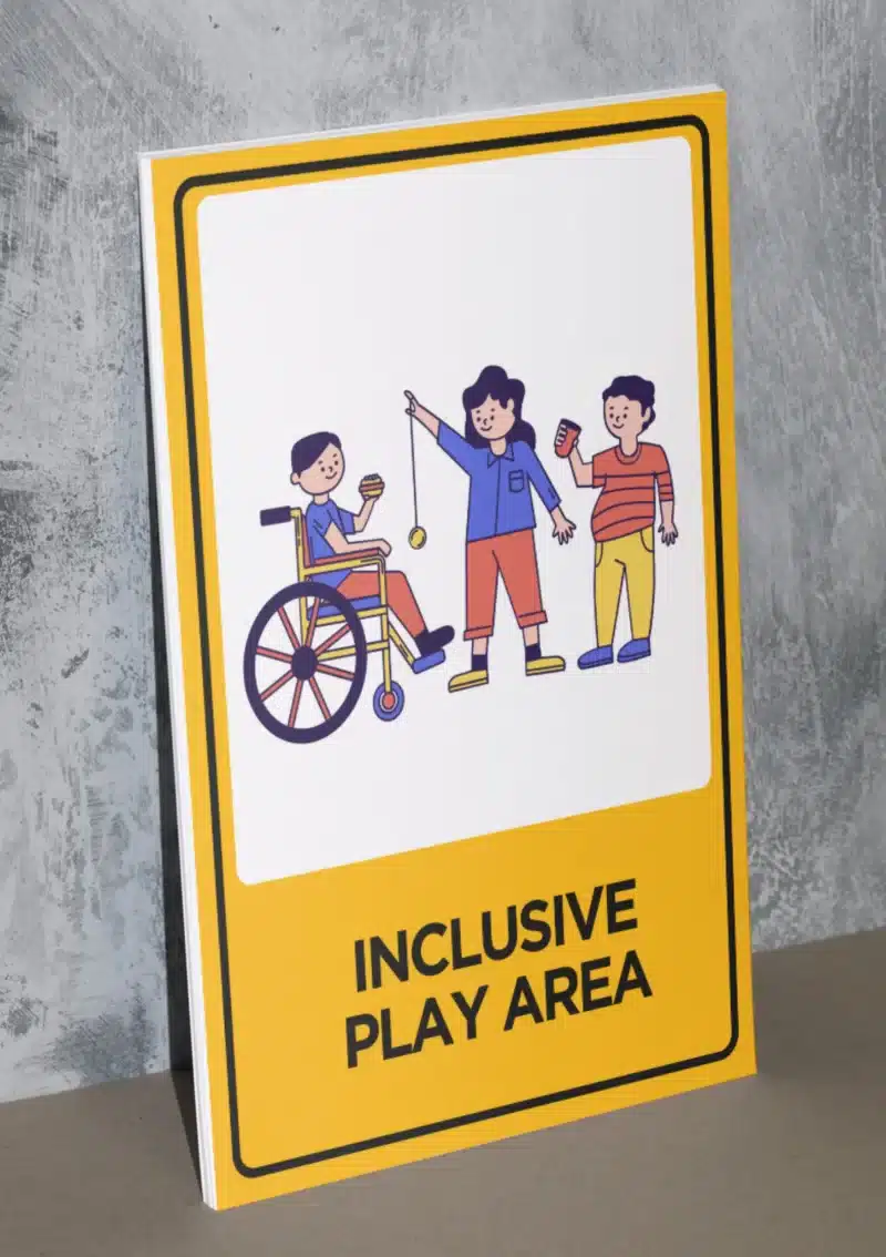 "Inclusive Play Area" - Foam board school sign , 12 by 17 inches