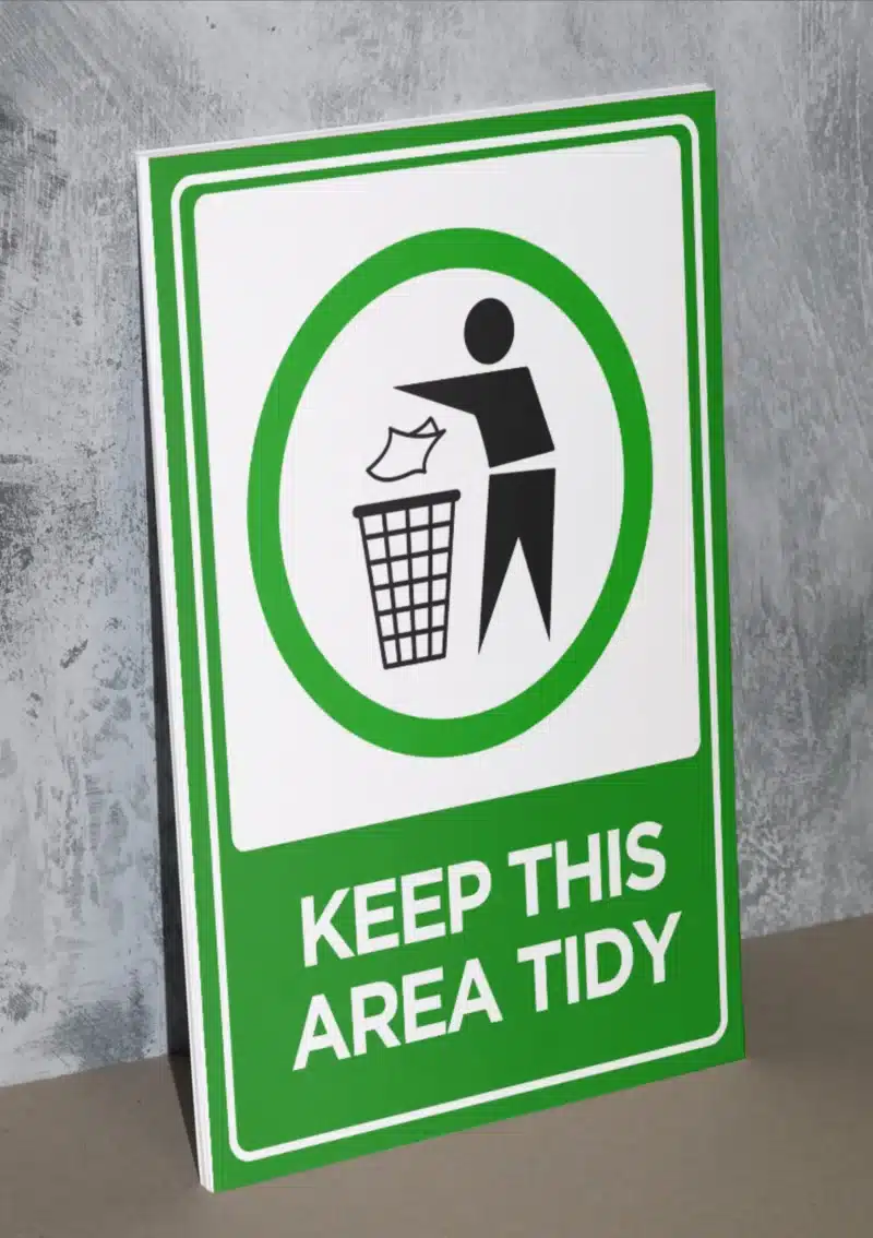 "Keep This Area Tidy" - Foam board school sign , 12 by 17 inches