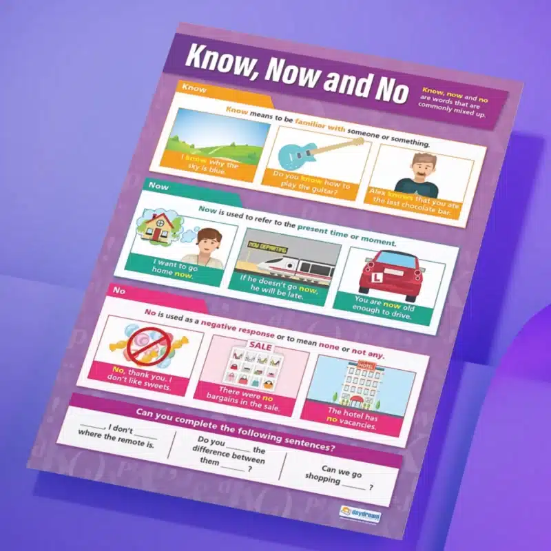 "Know, now and no" - English instructional flex banner