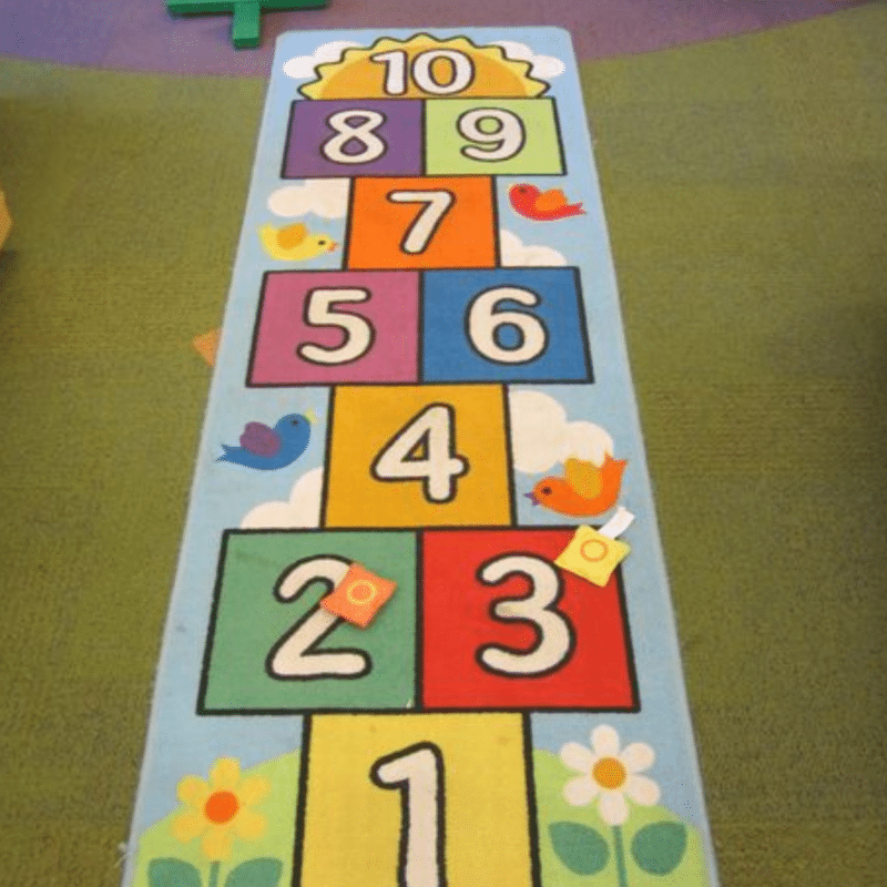 "1-10 colorful nature theme Hopscotch jumping game" -"Available in sticker and Flex" ACTIVITY GAME