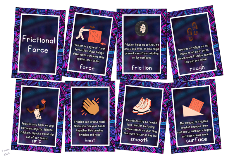 "Colorful force and motion "- 5 pages - African Theme Flashcard