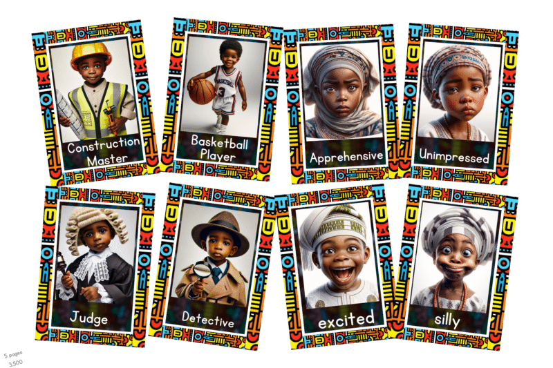 "Colorful emotions and feeling with occupation A.I theme"- 5 pages - African Theme Flashcard