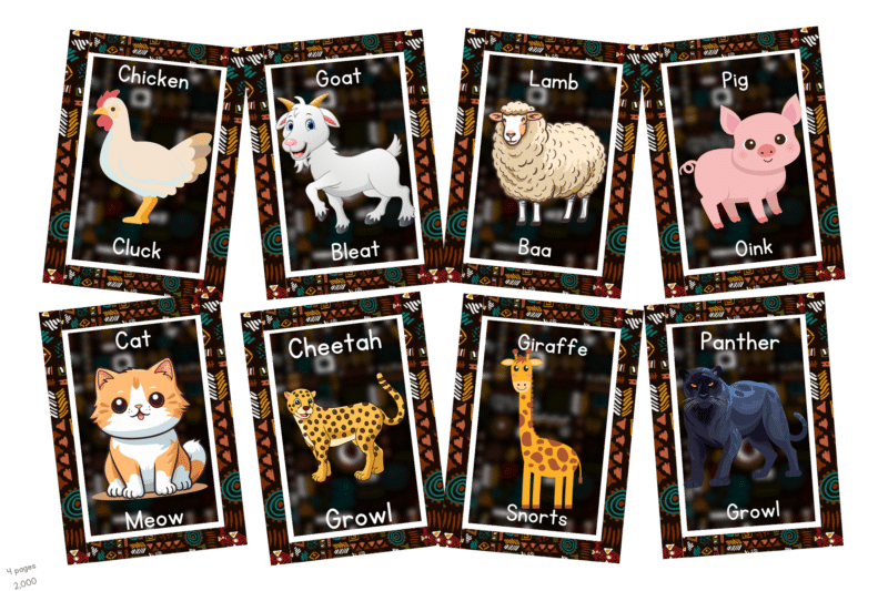 "Colorful  Animals and animal group" - 5pages - African Theme Flashcard