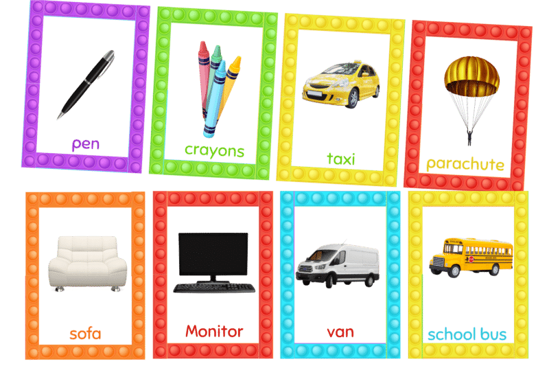 "Colorful Object at home and transportation vehicles  "- 6 pages - Flashcard