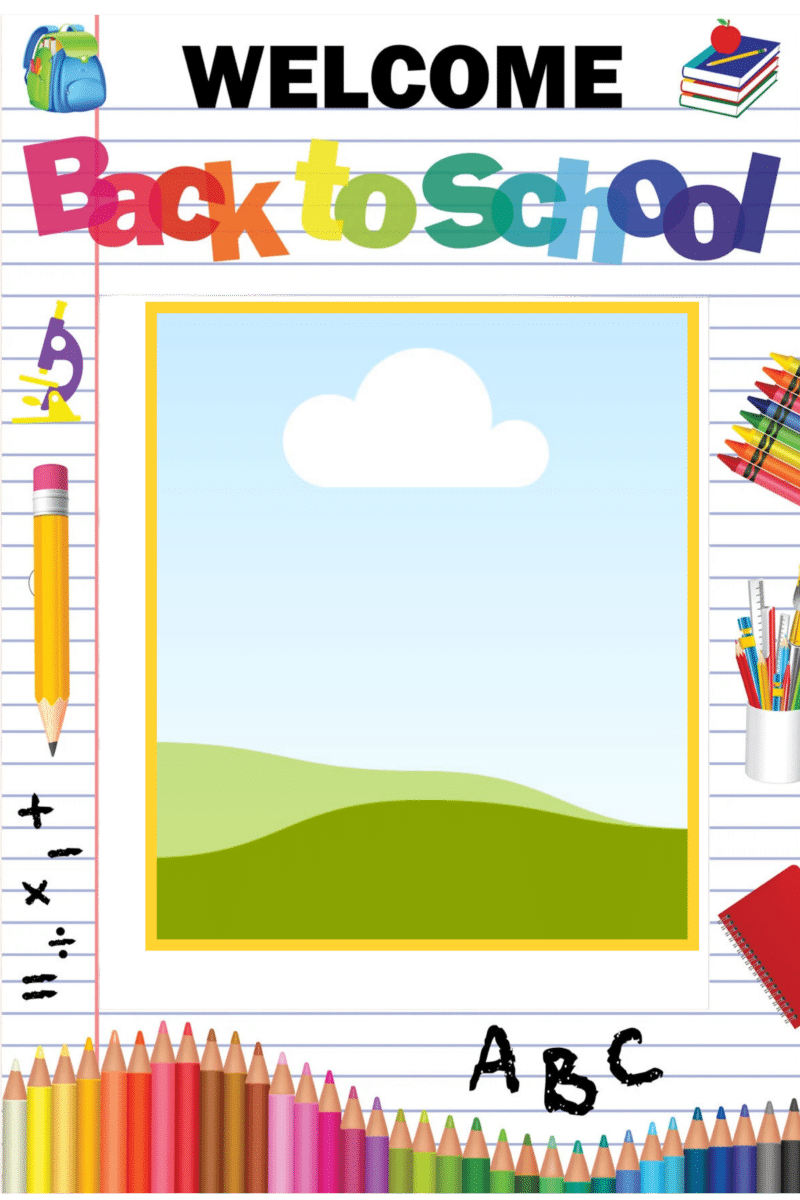 "Welcome back to school Photo Booth Picture Frame "  - "Durable Foam Board Frame"