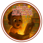 Let your curiosity shine and watch the world light up- Motivation Circle Sticker