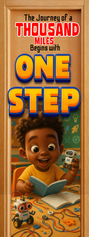 The journey of a thousand miles, Begins with one step - Door Sticker on paper