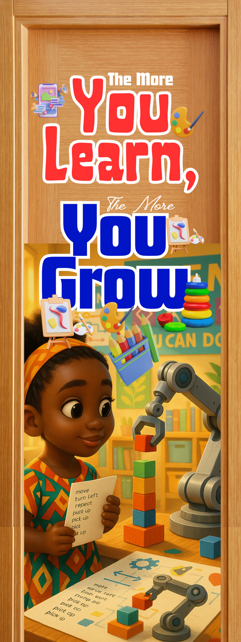 The more you learn, The more you grow- Door Sticker on paper