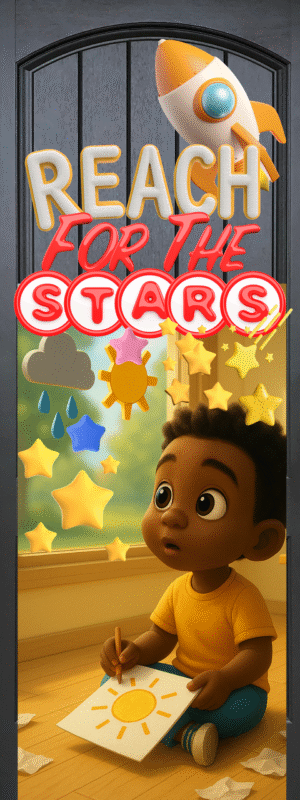 "Reach for the stars" -Door sticker on paper