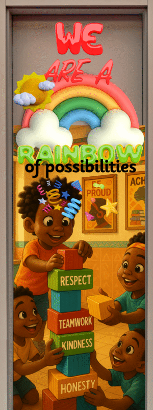 "We are a rainbow of possiblities" -Door sticker on paper