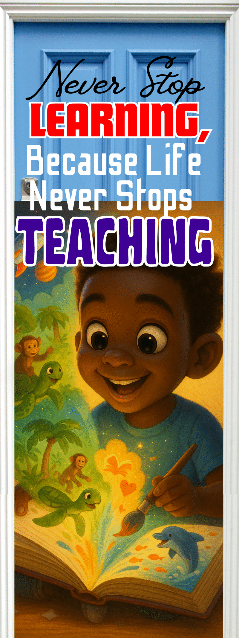 "Never stop learning because life never stops teaching" -Door sticker
