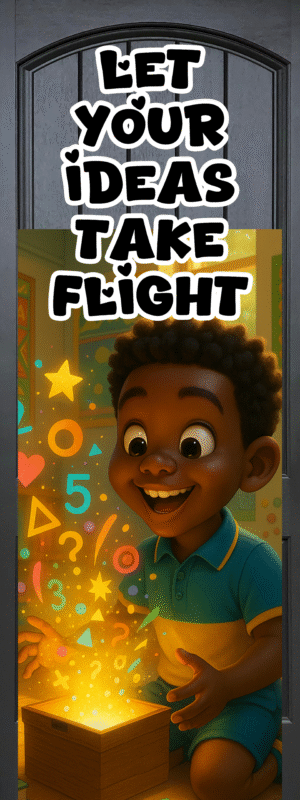 "Let you ideas take flight" -Door sticker on paper