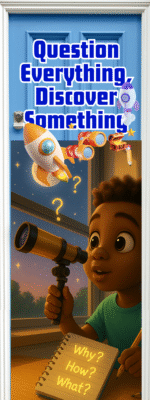 "Question everything, Discover something" -Door sticker on paper