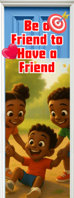 "Be a friend to have a friend" -Door sticker on paper