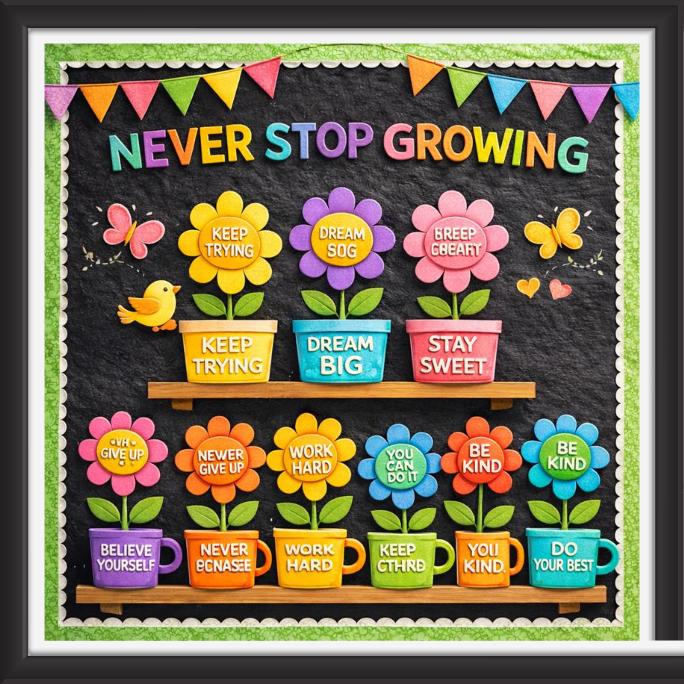 "Never Stop Growing ' - Classroom Display Flex Board(4ft by 4ft)