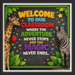 'Welcome to our classroom were the adventure....  ' - Classroom Display Flex Board(4ft by 4ft)