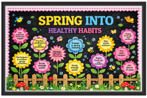 'Spring into healthy habits'-Classroom Display Flex Banner(6ft by 4ft)