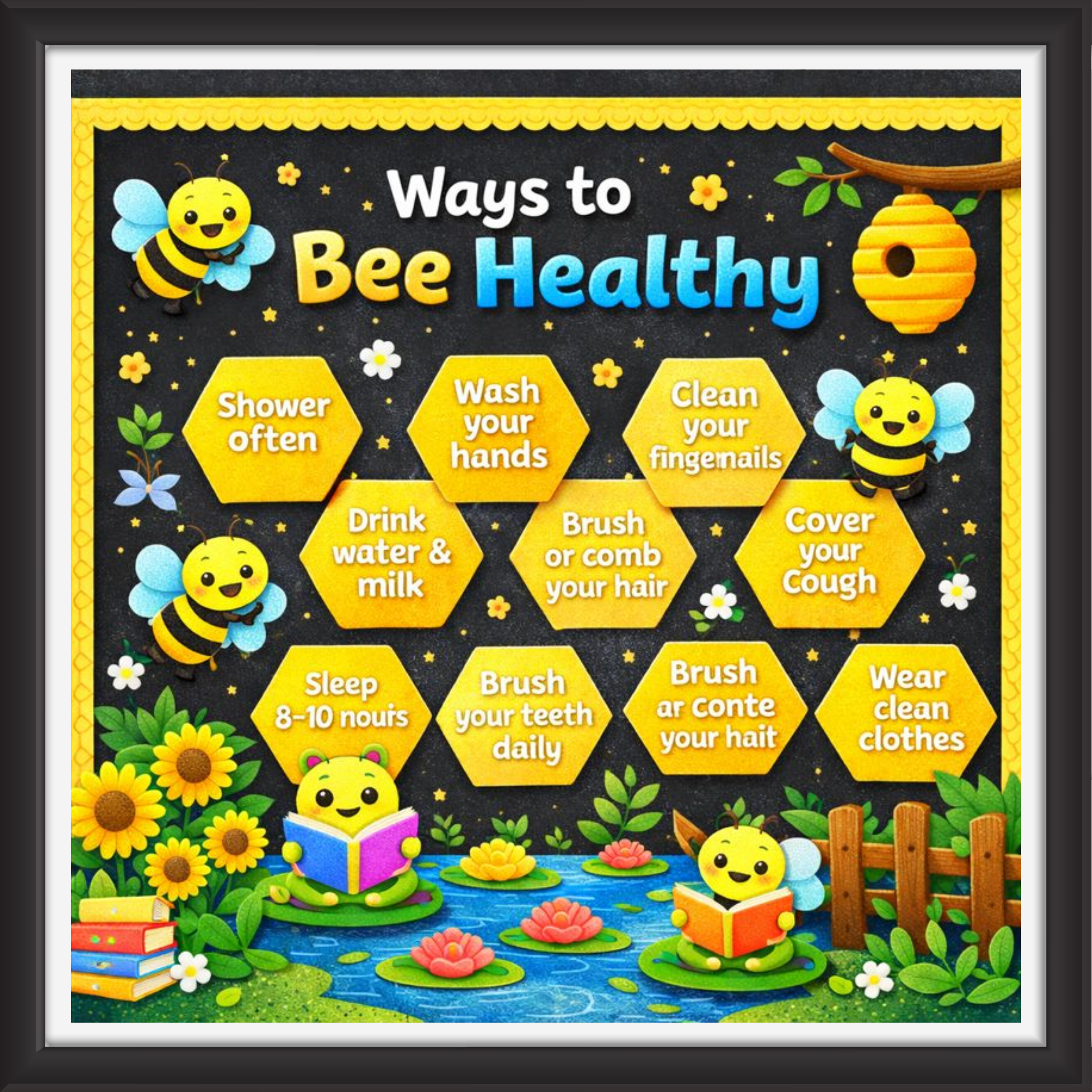 'Ways to bee healthy ' - Classroom Display Flex Board(4ft by 4ft)