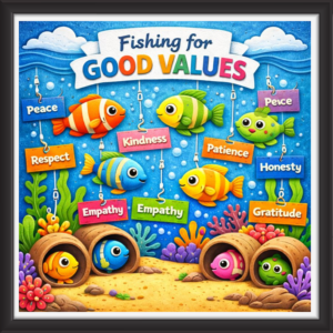 'Fishing for good values  ' - Classroom Display Flex Board(4ft by 4ft)