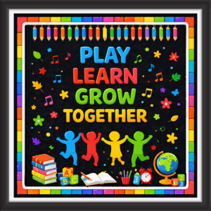 'Play learn grow together  ' - Classroom Display Flex Board(4ft by 4ft)
