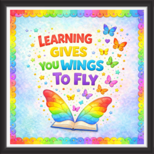 'Learning gives you wings to fly ' - Classroom Display Flex Board(4ft by 4ft)