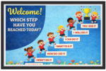 'Welcome! which step have you reached today?'-Classroom Display Flex Banner(6ft by 4ft)