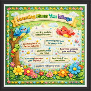'Learning gives you wings' - Classroom Display Flex Board(4ft by 4ft)
