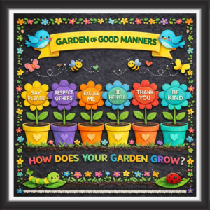 'Garden of good manners  ' - Classroom Display Flex Board(4ft by 4ft)