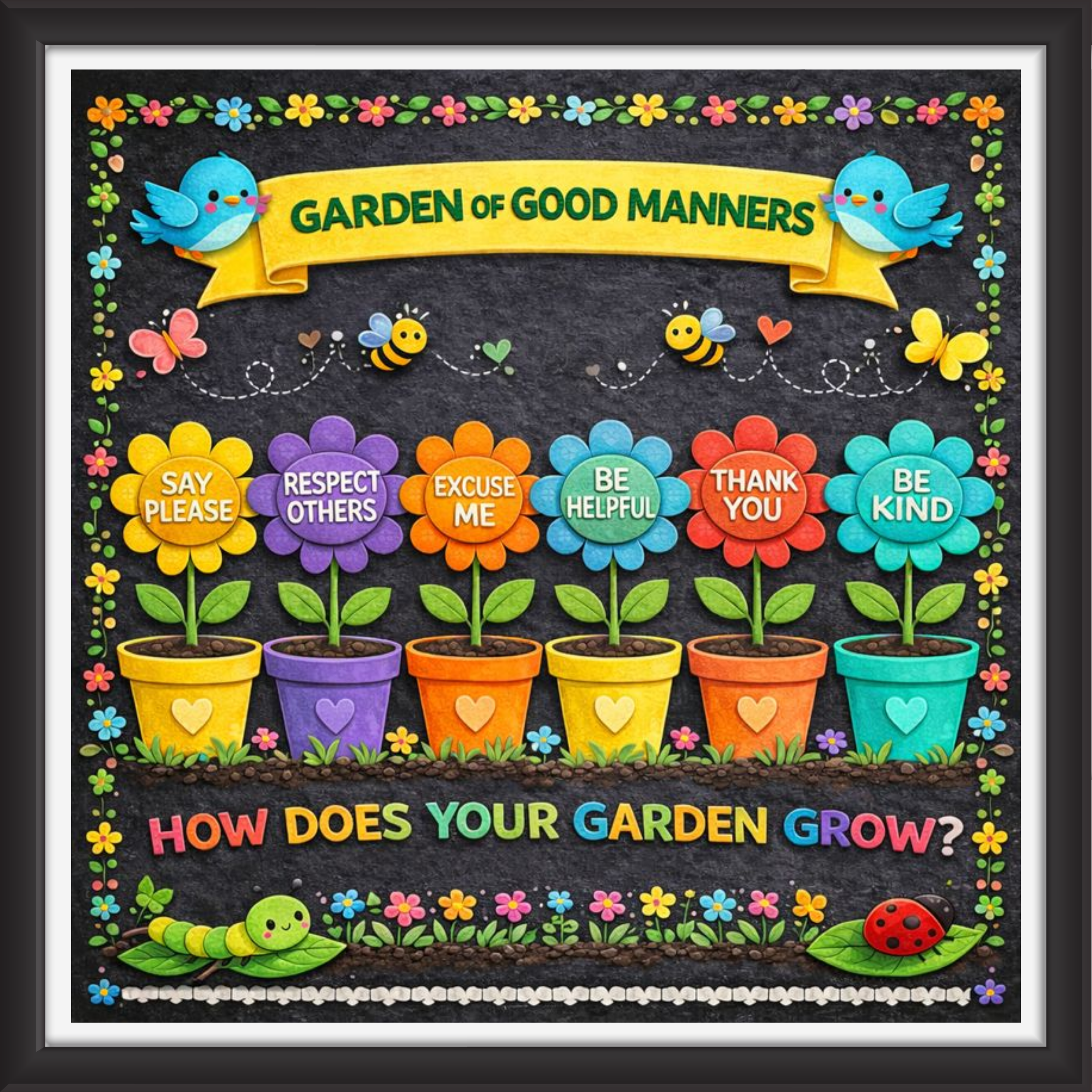 'Garden of good manners ' - Classroom Display Flex Board(4ft by 4ft)