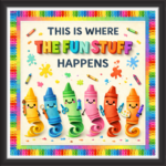 'This is where the stuff happens ' - Classroom Display Flex Board(4ft by 4ft)