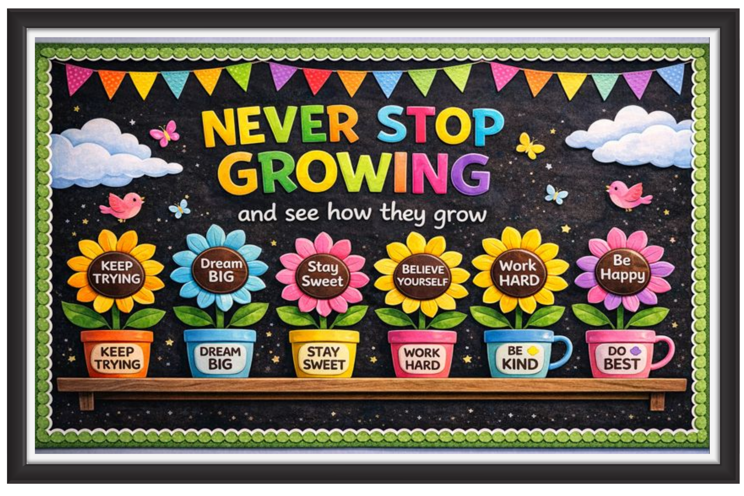 'Never stop growing....'-Classroom Display Flex Banner(6ft by 4ft)