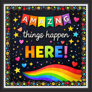 'Amazing things happen here ' - Classroom Display Flex Board(4ft by 4ft)