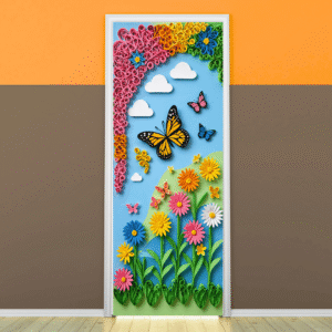"Butterfly plant theme" -Door sticker on paper
